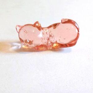 Vintage pink glass kitten decor